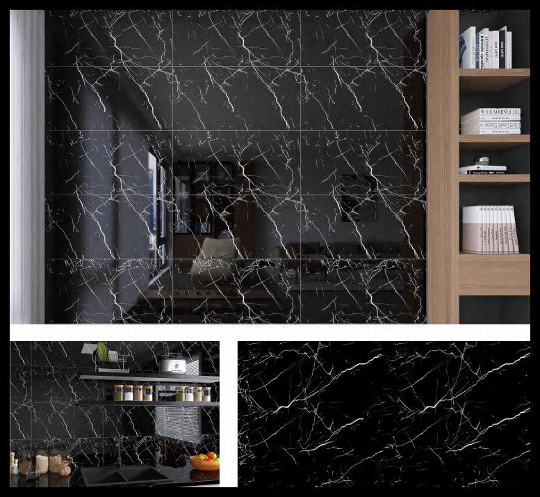 Marmol negro 40CM * 90CM pegatina de pared PET 200PCS paquete incluye para interiores